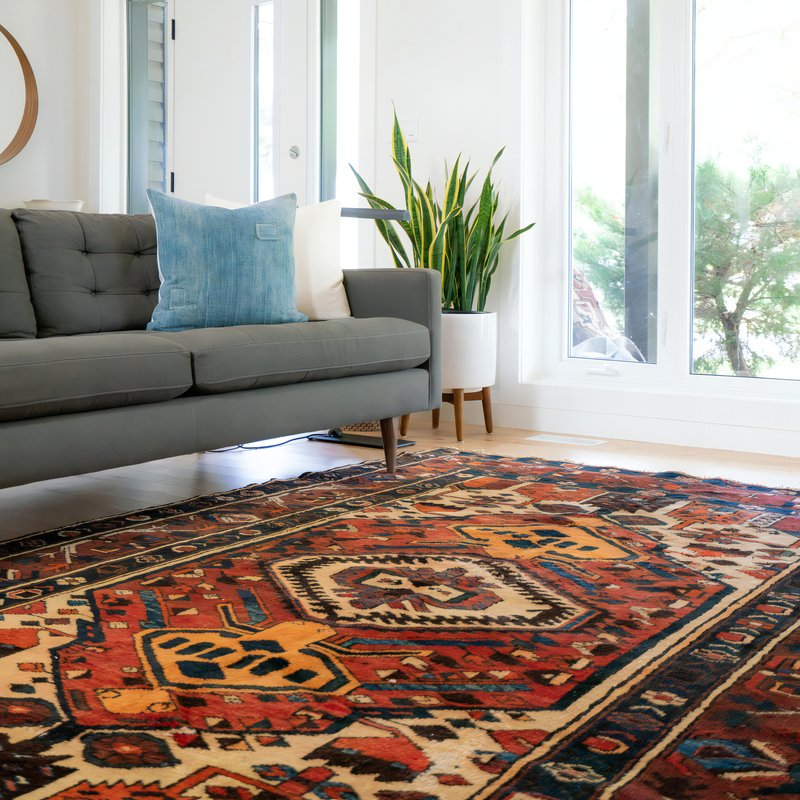 Tapis persan rouge et jaune dans un salon lumineux