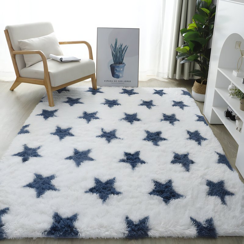 Tapis 160x230 blanc avec des étoiles bleues STALARIS