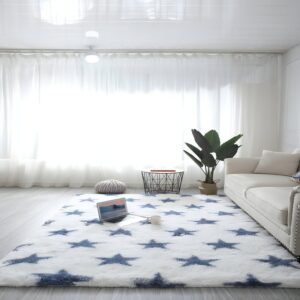 Tapis 160x230 blanc avec des étoiles bleues STALARIS