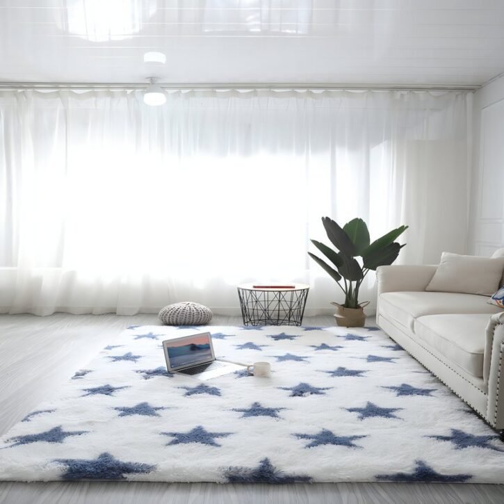 Tapis 160x230 blanc avec des étoiles bleues STALARIS