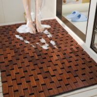 Tapis bambou antidérapant pour salle de bain