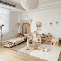 Tapis bébé de motricité et d'éveil blanc et marrron