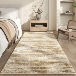 Tapis de couloir doux dégradé de beige et marron KALOS