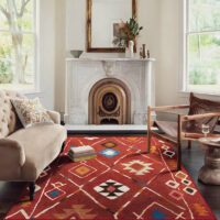 Tapis kilim imprimé ethnique rouge traditionnel BASILE