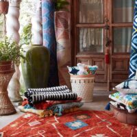 Tapis kilim imprimé ethnique rouge traditionnel BASILE