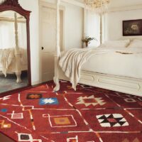 Tapis kilim imprimé ethnique rouge traditionnel BASILE