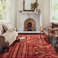 Tapis marocain imprimé ethnique rouge KLAS