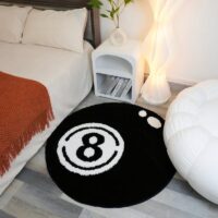 Tapis noir boule de billard rond décoration