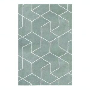 Tapis vert d'eau shaggy motifs géométrique