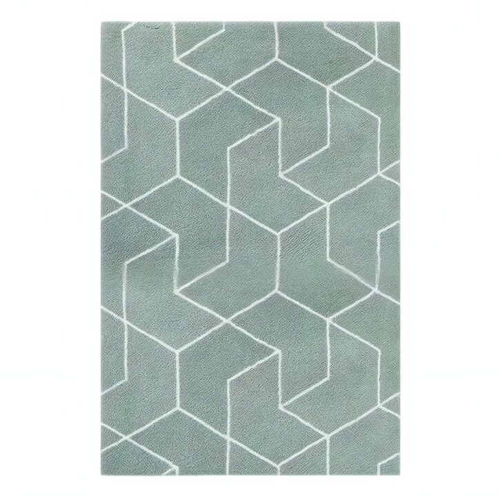 Tapis vert d'eau shaggy motifs géométrique