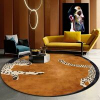 Tapis terracotta rond panthères royales LUXUA