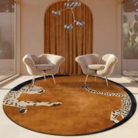 Tapis terracotta rond panthères royales LUXUA