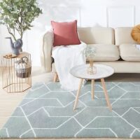 Tapis vert d'eau shaggy motifs géométrique