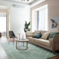 Tapis vert d'eau shaggy motifs géométrique