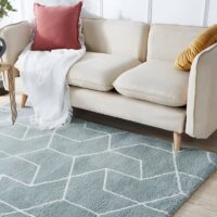 Tapis vert d'eau shaggy motifs géométrique