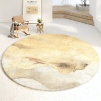 Grand tapis rond design beige et tons terreux MONANGA