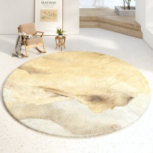 Grand tapis rond design beige et tons terreux MONANGA