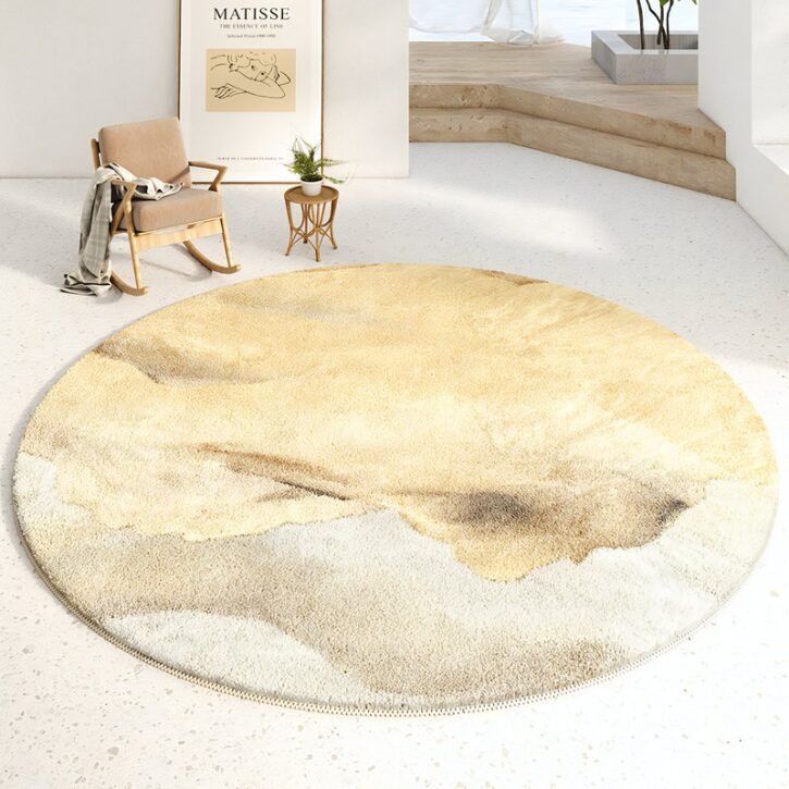 Grand tapis rond design beige et tons terreux MONANGA