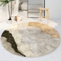Grand tapis rond design beige et tons terreux MONANGA