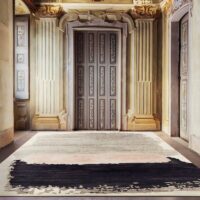 Tapis 160x230 noir et beige style français abstrait contraste de couleurs LANMUI