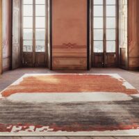 Tapis 160x230 orange et beige style français abstrait contraste de couleurs LANMUI