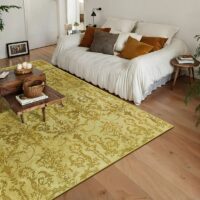 Tapis 200x300 persan jaune avec motifs ethniques LANMUI