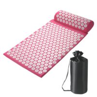 Tapis acupression rose et coussin avec fleurs blanches pour méditation