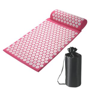 Tapis acupression rose et coussin avec fleurs blanches pour méditation