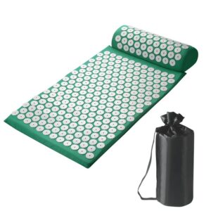 Tapis acupression vert et coussin avec fleurs blanches pour méditation