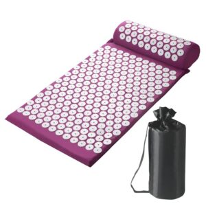 Tapis acupression violet et coussin avec fleurs blanches pour méditation