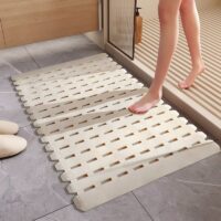 Tapis antidérapant beige à ventouse en PVC pour salle de bain