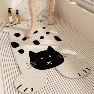 Tapis antidérapant et lavable pour salle de bain en forme de chat