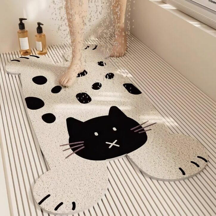 Tapis antidérapant et lavable pour salle de bain en forme de chat