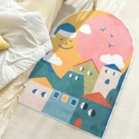 Tapis bébé coloré maisons abstraites avec soleil ou lune BERBEA