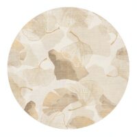 Tapis beige rond doux avec poils courts motifs naturels et floraux KEDAS