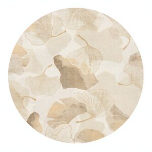 Tapis beige rond doux avec poils courts motifs naturels et floraux KEDAS