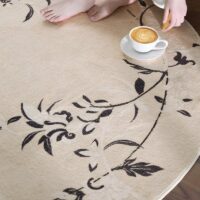 Tapis beige rond motifs floraux poils courts CAMILLE