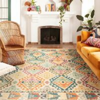 Tapis berbère beige avec motifs multicolores ethniques tendances LANMUI