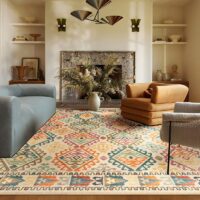 Tapis berbère beige avec motifs multicolores ethniques tendances LANMUI