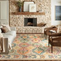 Tapis berbère beige avec motifs multicolores ethniques tendances LANMUI