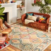 Tapis berbère beige avec motifs multicolores ethniques tendances LANMUI