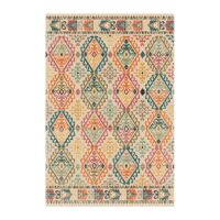 Tapis berbère beige avec motifs multicolores ethniques tendances LANMUI