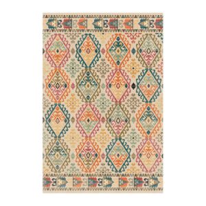 Tapis berbère beige avec motifs multicolores ethniques tendances LANMUI