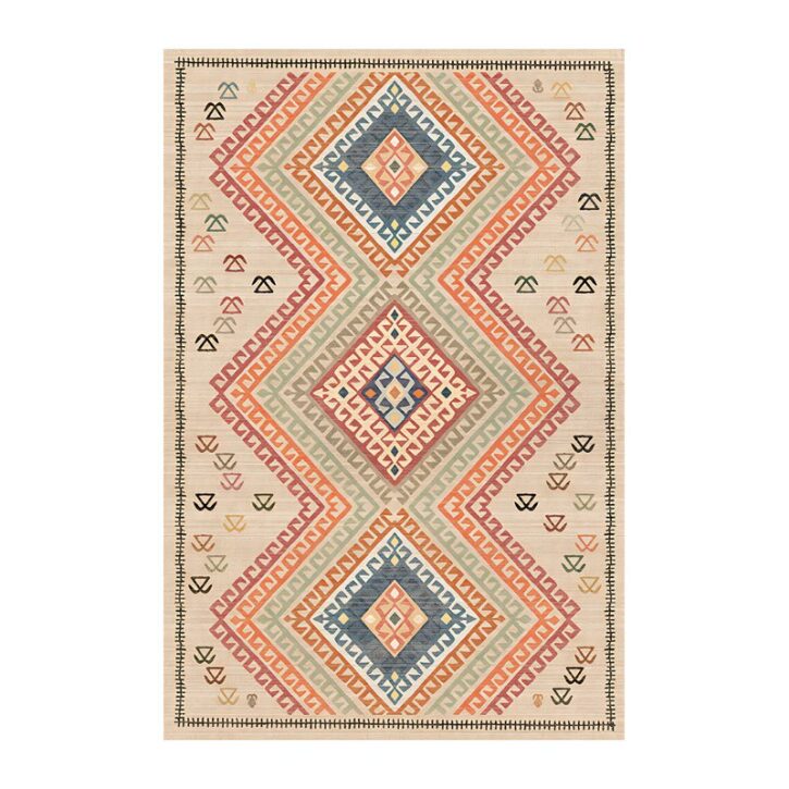 Tapis berbère beige avec motifs multicolores géométriques tendances LANMUI