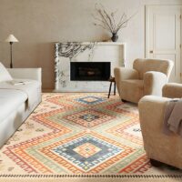 Tapis berbère beige avec motifs multicolores géométriques tendances LANMUI