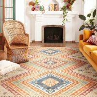 Tapis berbère beige avec motifs multicolores géométriques tendances LANMUI