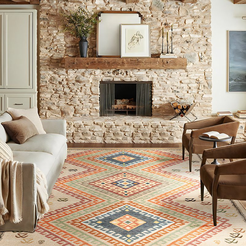 Tapis berbère beige avec motifs multicolores géométriques tendances LANMUI