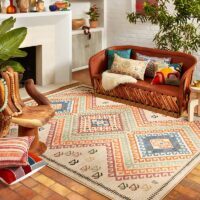 Tapis berbère beige avec motifs multicolores géométriques tendances LANMUI