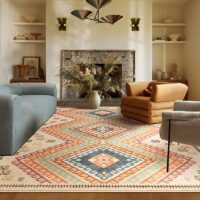 Tapis berbère beige avec motifs multicolores géométriques tendances LANMUI
