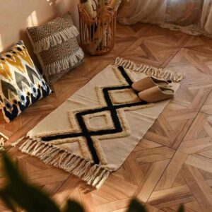 Tapis berbère beige et noir descente de lit chic et bohème STANI